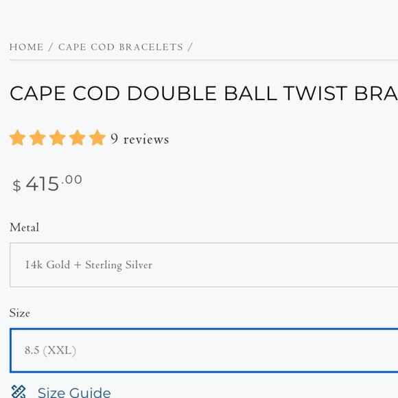 Cape Cod Double Ball Twist Bracelet 8.5 (XXL) 14K Gold & Sterling Silver - Picture 4 of 4